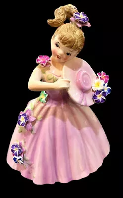 Vintage Enesco Planter Liliac Dress Girl Flowers Hat MCM . Has Special Story! • $24.98