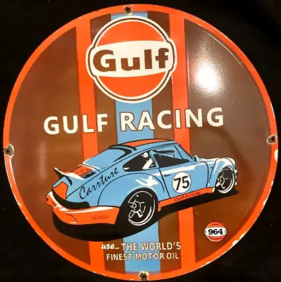 Vintage Art GULF RACING MOTOR OIL PORCELAIN ENAMEL SIGN Rare Advertising 30  • $199