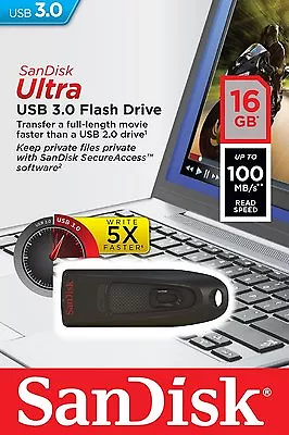 SanDisk 16GB Cruzer Ultra USB 3.0 100MB/s Flash Thumb Pen Drive SDCZ48-016G-U46 • $7.45