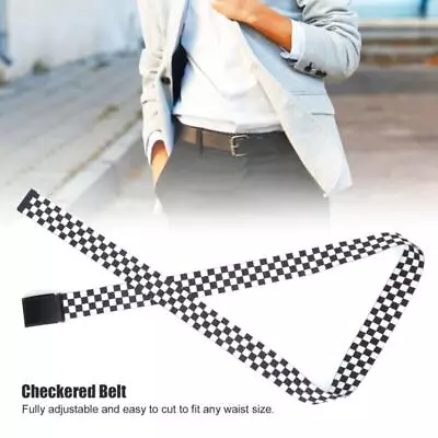 Black White Checkered Grid Canvas Military Belt For Web Strong Style • £5.80