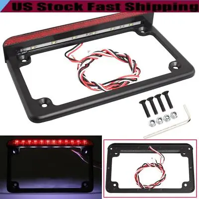 Universal Motorcycle License Plate Frame With W/LED Light Brake Tail Light US • $23.55