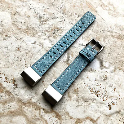 $42.76 • Buy Blue Color Soft Leather Band Strap With White Stitches For Fitbit Charge 2