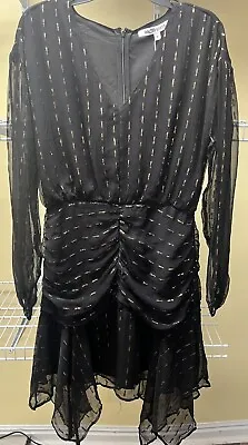 Walter Baker Black Elodia Metallic Gold Dash V-Neck Dress Style W71028 Sz 8 New • $119.99