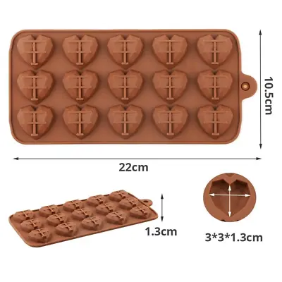 15 Cavity 3D Hearts Silicone Mould Chocolate Fondant Jelly Ice Cube Mold • £2.92