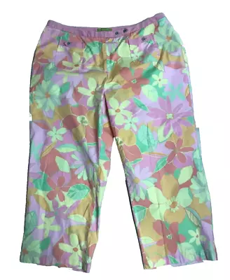 Sigrid Olsen Womens 18W Pink Floral Wide Leg Crop Pants 38 W X 26 L Retro • $9.99