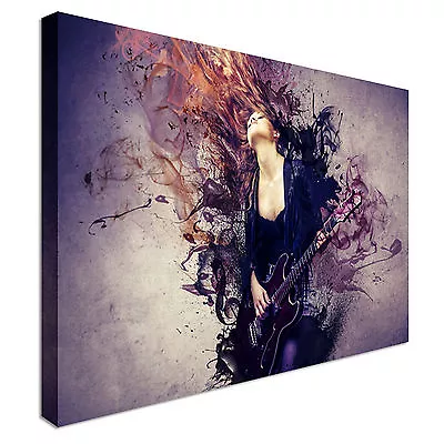 Abstract Art Guitarist Woman Canvas Wall Art Picture Print • £32.98