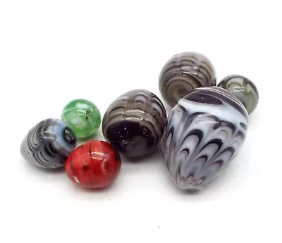 Hand Blown Murano Style Egg Shaped Multi-Colored Art GlassLot Of 7 -  Swirls • $0.99