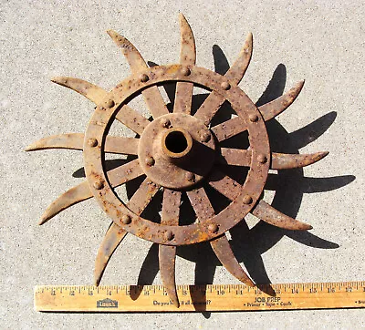 1930's Steampunk Cast Iron Rotary Tiller Garden Art Wall Decor 16   Spike Wheel • $35