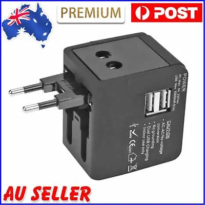$14.29 • Buy Global Universal Multi-functional Adapter Plug 2 USB Travel Charger (Black) AU