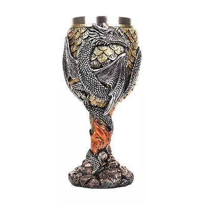 Stainless Steel Medieval Dragons Wine Goblets Chalice Daily Drinking Party Decor • $43.05