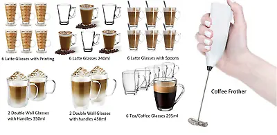 £5.99 • Buy New Latte Glasses & Coffee Frother Tea Coffee Cappuccino Glass Cups Hot Drink 