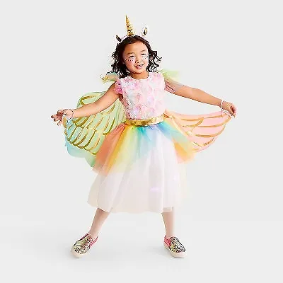 Kids' Light Up Rainbow Unicorn Halloween Costume Dress With Headpiece M - Hyde • $17.99