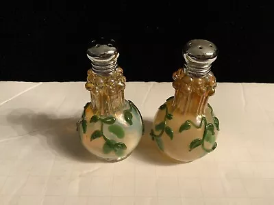 Vintage Gazelle Art Glass Hand Crafted Salt & Pepper Shakers Opalescent With Cap • $27