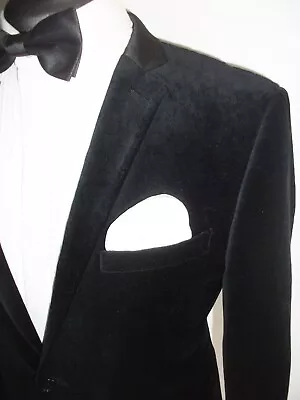 VELVET VELOUR SMOKING TUXEDO Jacket Evening DINNER SUIT M Black BLAZER Coat • £19.99