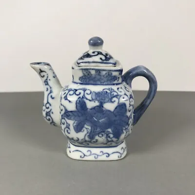 Vintage Blue & White Miniature Square Tea Pot With Lid Small Oriental Teapot • $7.61