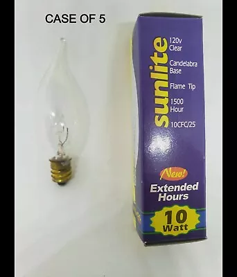 $4.95 • Buy 5pk Sunlite Petite 10 Watt 120V E11 Flame Tip Chandelier Clear Incandescent Bulb