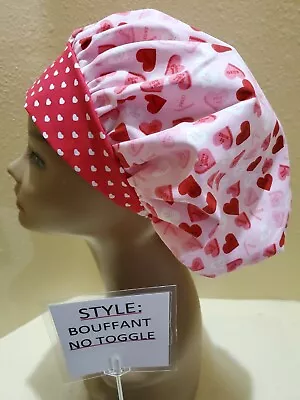 Candy Hearts (mini) Valentines Women's Bouffant Surgical Scrub Hat/Cap Handmade • $18.99