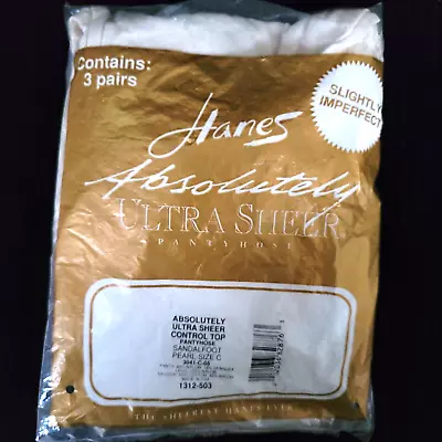 3 PAIR Vintage Hanes ABSOLUTELY ULTRA SHEER Control Top Pantyhose Sz C Imperfect • $15.88