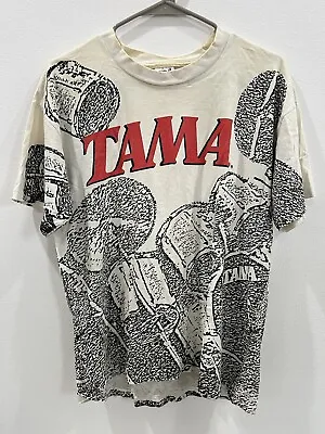 Vintage 1990s Tama Drums All Over Print T-shirt Lg Single Stitch Metallica Metal • $45