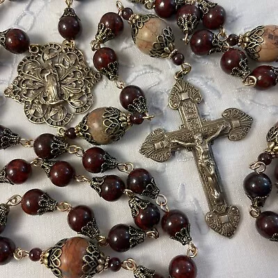 Heirloom Rosary Solid Bronze Crucifix Lourdes Filigree Center Ornate Filigree • £211.36