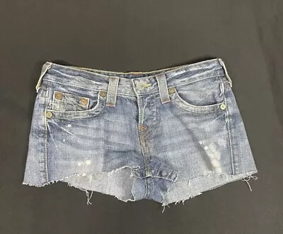 True Religión Brianna Women Blue Cut Off Denim Shorts Size 26 • $14.99