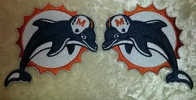 Miami Dolphins Old Style Left/Right Sleeve Iron On Embroidered Patch SET • $9.95