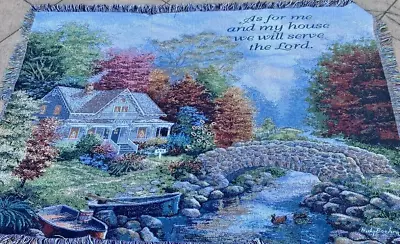 Religious Lord Throw Blanket Manual Woodworkers And Weavers Fringe Tapestry • $21.50