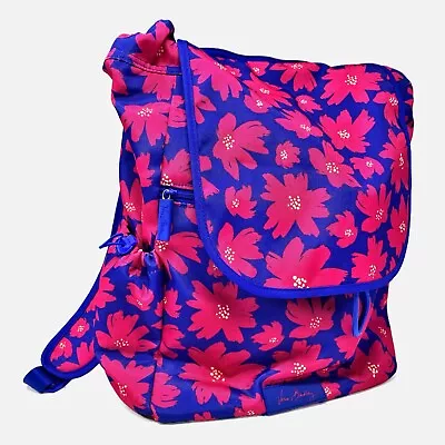 Vera Bradley Campus Tech Backpack Art Poppies Print Pink Blue Book Bag Travel • $33.99