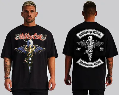 Motley Crue Snake Front And Back Print Hard  Rock  Black T Shirts • $17.99