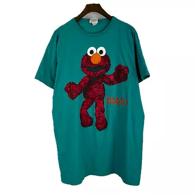 Vintage Elmo Shirt 90s Sesame Street Jim Henson TV Series Promo Tee L Teal • $48.99