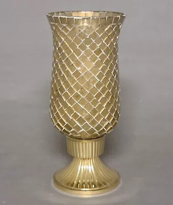 Candle Holder Brass Matt Gold Mosaic Chips Glass Shade 4 D 10.5 H FREE SHIPPING • $21.96