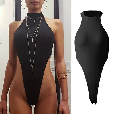 £9.39 • Buy Women Sexy Sleeveless Bodysuit Halter Neck Tank Tops Leotard High Cut Thong