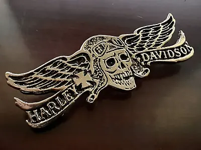 1975 Vintage Harley Davidson Motorcycle Aviator Skull Pin Factory HD Vest Jacket • $24.99