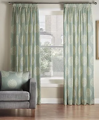 £28.50 • Buy One Pair Of MONTGOMERY Pom Pom Duckegg Pencil Pleat Lined Curtains 