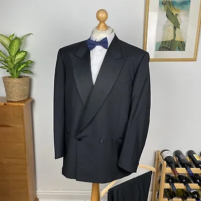 CANALI Men’s Black Wool Evening Dinner Tuxedo Satin Smoking Suit UK48R 42W 30L • £125