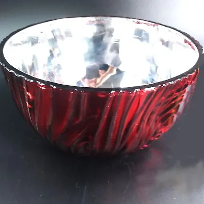 Metallic Red And Silver Flashed Glass Bowl Holiday Christmas Centerpiece • $10