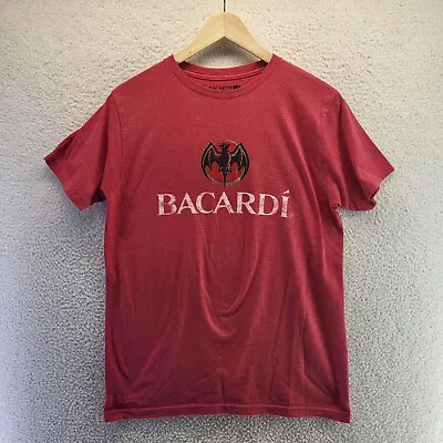 Bacardi Shirt Womens Medium Red Bat Logo Rum Liquor Short Sleeve Pullover • £11.08