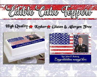 Military Retirement Cake Topper Edible Paper Sugar Sheet Picture Promotion Flag • $13.30