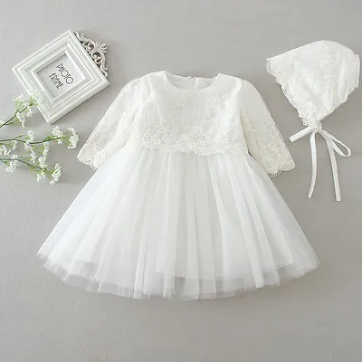 £18.99 • Buy Ivory Baptism Dress Floral Lace Embroidery Dress New Born Baby Christening Gown