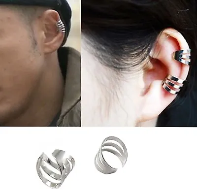 1x Fake Ear Cuff Wrap Band Hoop Helix Rock Cartilage No Piercing-Clip On-Silver  • £2.29