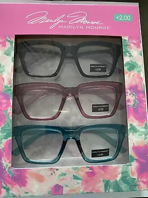 Marilyn Monroe 3 Pk THICK BLACK/TORTOISE ROSE BLUE Readers Glasses +2.00 • $24.50