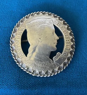 LATVIJAS REPUBLIKA 1929 5 Lati Sterling Coin Brooch • $36.34