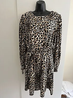 £6.50 • Buy Dorothy Perkins Chiffon Leopard Print Long Sleeved Dress Size - 16- Ex Condition