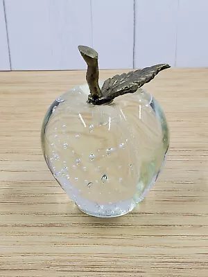 Vintage Paperweight Art Glass Apple Brass Stem • $11.99