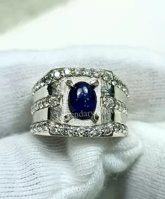 Natural Men's Sapphire Ring Real Blue Sapphire Sterling Silver 925 Handmade Ring • $25.50