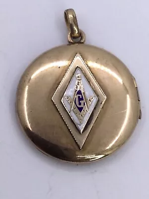 VINTAGE - FRATERNAL - MASONIC LOCKET FOB - ENAMEL SYMBOLS 1/4 Gold Shell (V293) • $150