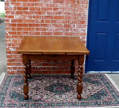 English Antique Oak Jacobean Barley Twist Draw Leaf Kitchen Table • $1500