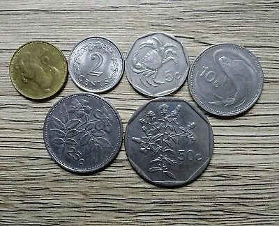 MALTA -1977-2004 - 1-50 Cents - 6 Coins  Lot - AUNC • $11