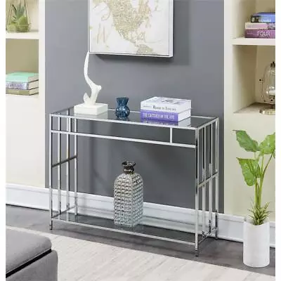 Pemberly Row Contemporary Console Table In Mirrored Glass And Chrome Frame • $156.15