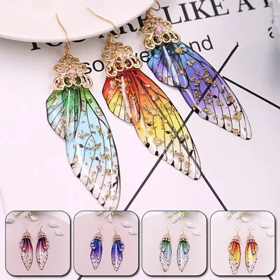 Women Colorful Cicada Butterfly Wings Resin Rhinestone Hook Drop Dangle Earrings • $7.03